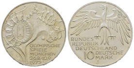 Germany. 20th Summer Olympic Games, Munich 1972. 10 Mark 1972 J (32,4mm, 15.5g). Hamburgh. KM 133.