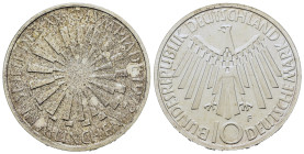 Germany. 20th Summer Olympic Game, Munich 1972. 10 Mark 1972 F (32,4mm, 15.5g). KM 134.