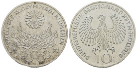 Germany. 20th Summer Olympic Games, Munich 1972. 10 Mark 1972 J (32,4mm, 15.5g). KM 135.