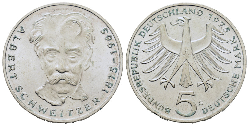 Germany. 100th Anniversary of the birth of Albert Schweitzer. 5 Mark 1975 G (29m...