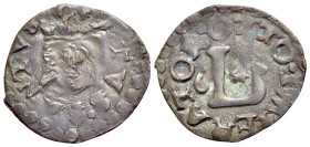 Italy, Lucca. Republic. Otto (1543-1599). Æ quattrino (16mm, 0,77g, 6h). Struck 1564. SA TVS · VVL VS, crowned head of St. Valta right. R/ OTTO · IMPE...