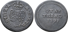 Italian States, Toscana (Tuscany, Grand Duchy). Firenze (Florence) mint, 1791. Ferdinando III di Lorena CU Quattrino ( 0.74g, 16mm, 6h). [FE]RD • III ...