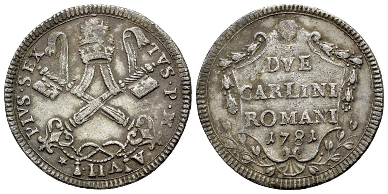 Italian States, Stato Pontificio (Papal States). Pius VI. Rome, 1781. AR Due Car...