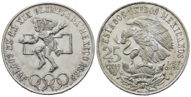 Mexico. 19th Summer Olympic Games, Mexico City 1968. 25 Pesos 1968 (37,8mm, 22.5g). KM 479.