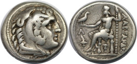 Griechische Münzen, MACEDONIA. Alexander III. "der Große" 336-323 v. Chr. AR Tetradrachme (16,83 g. 26 mm). Vs.: Kopf von Herakles rechts, mit Löwenha...