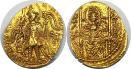 Griechische Münzen, INDIA. GRIECHEN KUSHAN. Vasudeva II. 1 Dinar Ca. 267-300 n. Chr. Vs.: Vasudeva stehend n. l. hält Dreizack. Rs.: Göttin Ardoksho a...