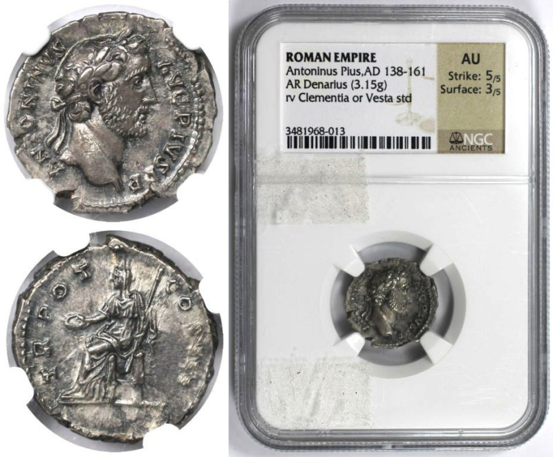Römische Münzen, MÜNZEN DER RÖMISCHEN KAISERZEIT. Antoninus Pius, AR Denar 138-1...
