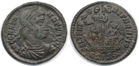 Römische Münzen, MÜNZEN DER RÖMISCHEN KAISERZEIT. Constans I. (337-350 n. Chr). Follis. (5.39 g. 24 mm) Vs.: DN CONSTANS PF AVG, Büste mit pearl diade...