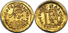 Römische Münzen, MÜNZEN DER RÖMISCHEN KAISERZEIT. Leo I. AV Solidus 462 oder 466 n. Chr., Konstantinopel. 4,49 g. 21 mm. Vs.: D N LEO PERPET AVG, Büst...