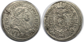 RDR – Habsburg – Österreich, RÖMISCH-DEUTSCHES REICH. Leopold I. (1657-1705). VI Kreuzer 1679, Wien. Fast Vorzüglich