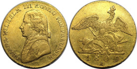 Altdeutsche Münzen und Medaillen, BRANDENBURG IN PREUSSEN. Friedrich Wilhelm III. (1797-1840). Friedrichs d’or 1809 A, Berlin. Gold. 6,59 g. Fr. 2422....