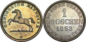 Altdeutsche Münzen und Medaillen, BRAUNSCHWEIG - LÜNEBURG - CALENBERG - HANNOVER. Georg V. (1851-1866). 1 Groschen 1863 B. Billon. KM 236. Stempelglan...