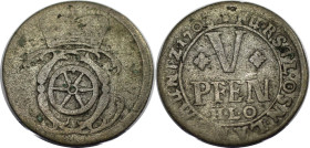 Altdeutsche Münzen und Medaillen, OSNABRÜCK, BISTUM. Karl von Lothringen (1698-1715). 5 Pfennig 1703 HLO, Osnabrück. Kennepohl 325. Schön-sehr schön. ...