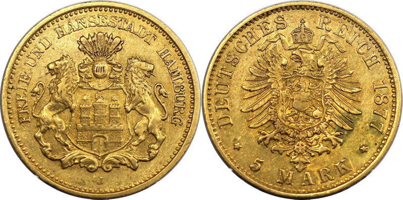 Deutsche Münzen und Medaillen ab 1871, REICHSGOLDMÜNZEN, Hamburg, Hansestadt. 5 ...