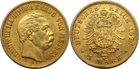 Deutsche Münzen und Medaillen ab 1871, REICHSGOLDMÜNZEN, Hessen. Ludwig III. (1848-1877). 5 Mark 1877 H, Darmstadt. Gold. 1,96 g. Jaeger 215, Fr. 3787...