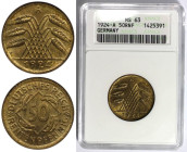 Deutsche Münzen und Medaillen ab 1871, WEIMARER REPUBLIK. 50 Rentenpfennig 1924 A. Aluminium-Bronze. Jaeger 310. ANACS MS 63