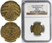 Deutsche Münzen und Medaillen ab 1871, WEIMARER REPUBLIK. 50 Rentenpfennig 1924 F. Aluminium-Bronze. Jaeger 310. NGC MS 61