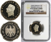 Deutsche Münzen und Medaillen ab 1871, 3. REICH 1933-1945. 2 Reichsmark 1934 F. Zum 175. Geburtstag von Friedrich von Schiller. Silber. Jaeger 385. NG...
