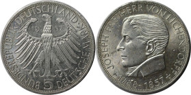 Deutsche Münzen und Medaillen ab 1945, BUNDESREPUBLIK DEUTSCHLAND. 100. Todestag von Joseph Freiherr von Eichendorff (1788-1857). 5 Mark 1957 J. Silbe...