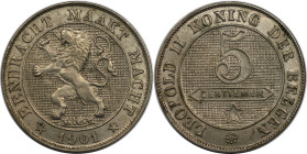 Europäische Münzen und Medaillen, Belgien / Belgium. Leopold II. 5 Centimes 1901. Kupfer-Nickel. KM 45. Stempelglanz