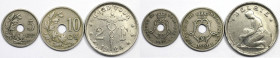 Europäische Münzen und Medaillen, Belgien / Belgium, Lots und Sammlungen. 5 Centimes 1907, 10 Centimes 1901, 2 Francs 1924. Lot von 3 Münzen. Bild ans...