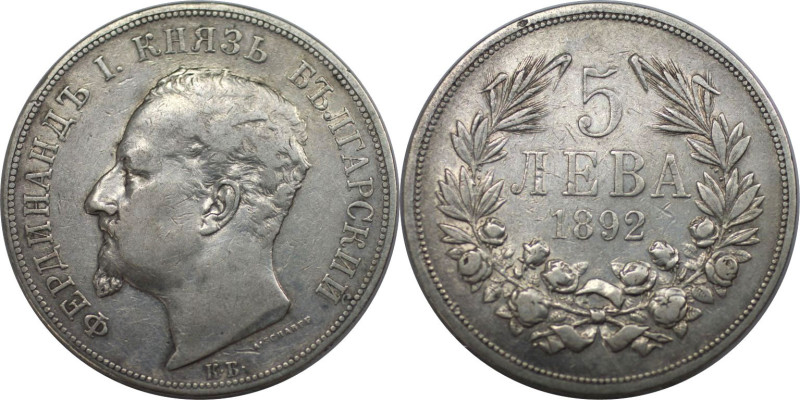 Europäische Münzen und Medaillen, Bulgarien / Bulgaria. Ferdinand I. 5 Lewa 1892...