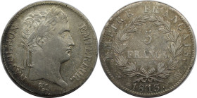 Europäische Münzen und Medaillen, Frankreich / France. Napoleon I. (1804-1815). 5 Francs 1813 W, Lille. Silber. 25 g. KM 694, Gad. 584. Sehr schön