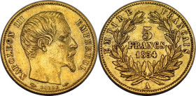 Europäische Münzen und Medaillen, Frankreich / France. Napoléon III. (1852-1870). 5 Francs 1854 A. Gold. 1,60 g. Vorzüglich