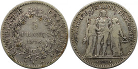 Europäische Münzen und Medaillen, Frankreich / France. Herkulesgruppe. 5 Francs 1875 A. Silber. KM 820.1. Sehr schön