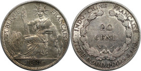 Europäische Münzen und Medaillen, Frankreich / France. Französisch-Indochina. 20 Centimes 1885 A, Paris. Silber. KM 3, Lec. 192. Sehr schön+