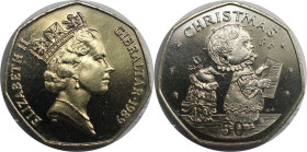 Europäische Münzen und Medaillen, Gibraltar. Weihnachten. 50 Pence 1989. Kupfer-Nickel. KM 31. Stempelglanz