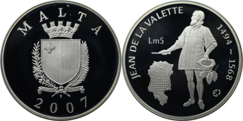 Europäische Münzen und Medaillen, Malta. "Jean de La Valette". 5 Liri 2007. 28,2...