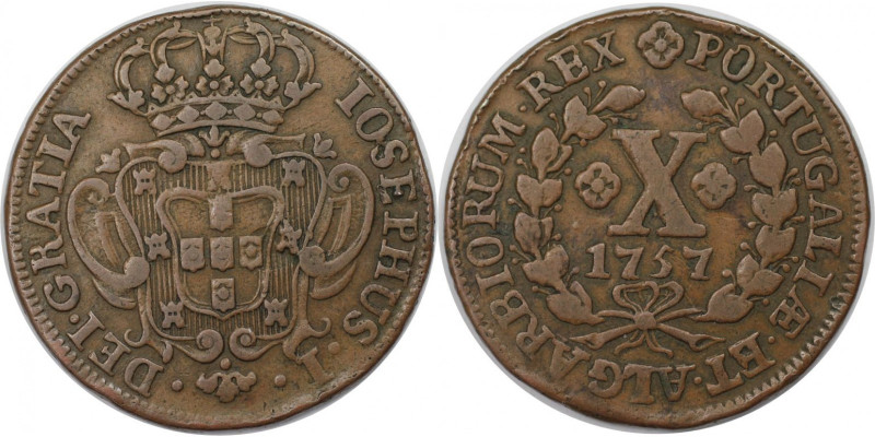 Europäische Münzen und Medaillen, Portugal. Jose I. 10 Reis 1757. Kupfer. KM 243...