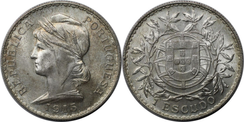 Europäische Münzen und Medaillen, Portugal. 1 Escudo 1915, Silber. KM 564. Vorzü...