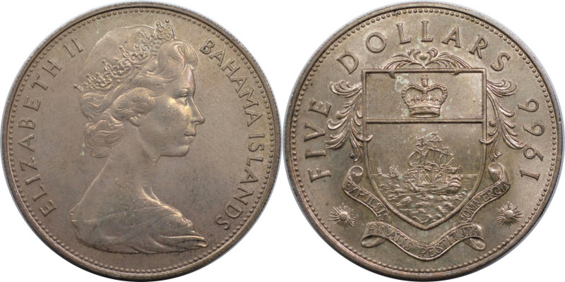 Weltmünzen und Medaillen, Bahamas. Elizabeth II. 5 Dollars 1966. 42,12 g. 0.925 ...