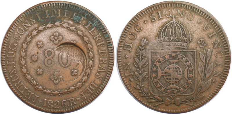 Weltmünzen und Medaillen, Brasilien / Brazil. 80 Reis 1826. Countermarked. Kupfe...