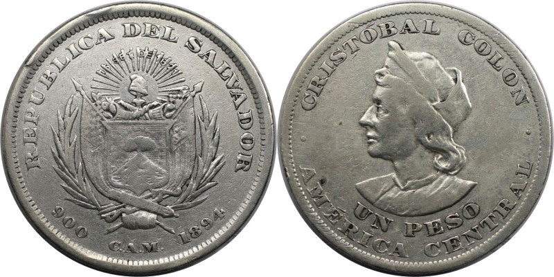 Weltmünzen und Medaillen, El Salvador. 1 Peso 1894. Silber. KM 115.1. Sehr schön...