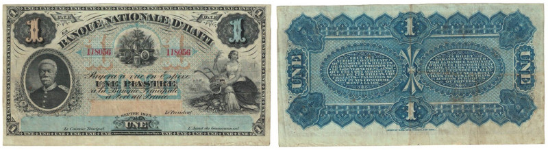 Banknoten, Haiti. 1 Piastre 1875. Präsident Michel Domingue. P. 70r. # 118056 – ...