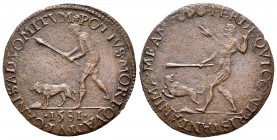 Felipe II (1556-1598). Jetón. 1581. (Dugn-2826). Ae. 2,75 g. Sublevación de Cambrai. MBC. Est...40,00.