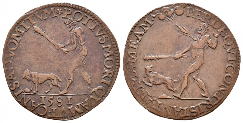 Felipe II (1556-1598). Jetón. 1581. (Dugn-2826). Ae. 6,01 g. Sublevación de Camb...