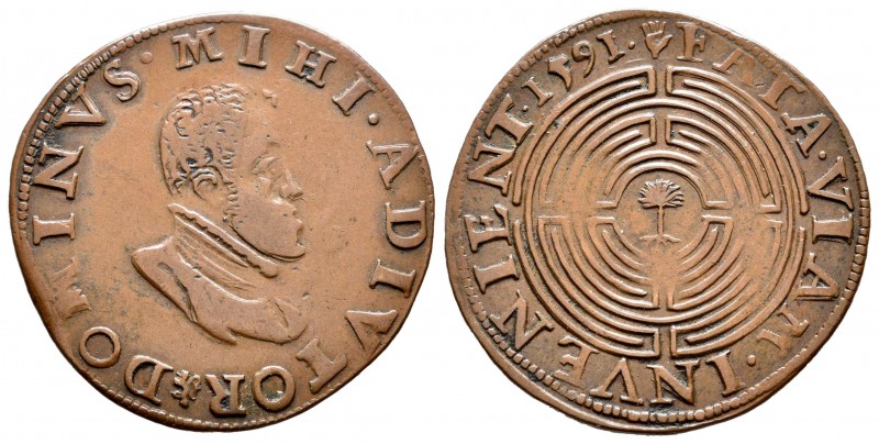 Felipe II (1556-1598). Jetón. 1591. Amberes. (Dugn-3289). (Vq-13731). Ae. 4,78 g...