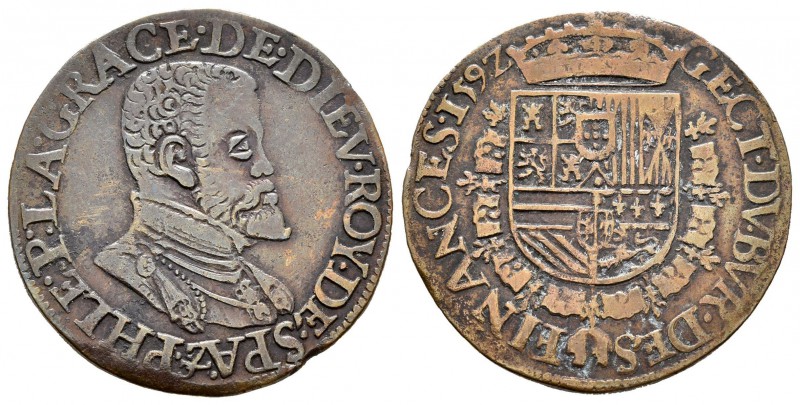 Felipe II (1556-1598). Jetón. 1592. Amberes. (Dugn-3320). (Vq-13737). Ae. 4,59 g...