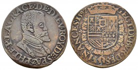 Felipe II (1556-1598). Jetón. 1592. Amberes. (Dugn-3320). (Vq-13737). Ae. 4,59 g. Oficina de finanzas. MBC-. Est...40,00.