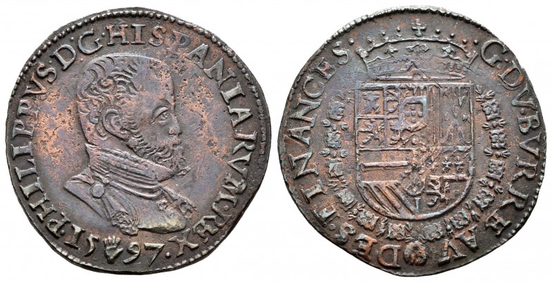Felipe II (1556-1598). Jetón. 1597. Amberes. (Dugn-3427). Ae. 4,91 g. Oficina de...