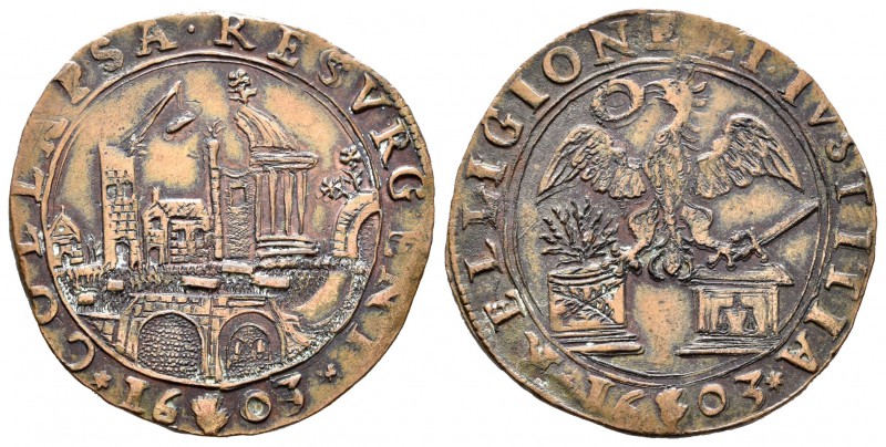 Felipe III (1598-1621). Jetón. 1603. Amberes. (Dugn-3554). Ae. 5,01 g. Reconstru...
