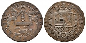 Alberto e Isabel (1598-1621). Jetón. 1603. Amberes. (Dugn-3558). Ae. 4,72 g. Conmemoración del sitio de Ostende. MBC. Est...50,00.