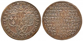 Alberto e Isabel (1598-1621). Jetón. 1609. (Dugn-3648). Ae. 5,58 g. Alianza entre Gran Bretraña, Francia y la Unión de Provincias. MBC+. Est...45,00....