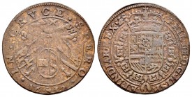 Felipe IV (1621-1665). Jetón. 1632. Bruselas. (Dugn-3877). (Vq-13810 variante de metal). Anv.: Escudo oval, partido Austria y Borgoña entre las pautas...