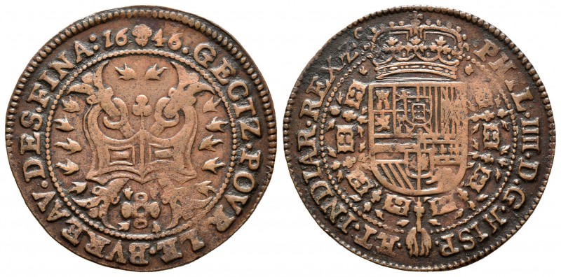 Felipe IV (1621-1665). Jetón. 1646. Bruselas. (Dugn-4002). (Vq-18333 variante de...