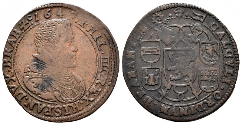 Felipe IV (1621-1665). Jetón. 1647. Bruselas. (Dugn-4014). Rev.: Escudo de armas...